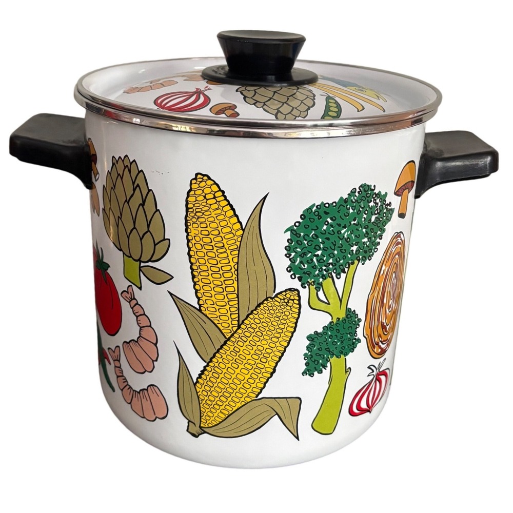 Vtg San Ignacio Enamel Vegetable Seafood Stockpot w Lid | 7.5" Dutch Oven
